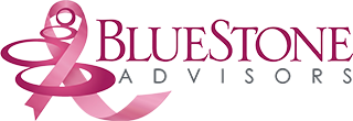 BlueStone Advisors logo + Breast Cancer Awareness Month badge