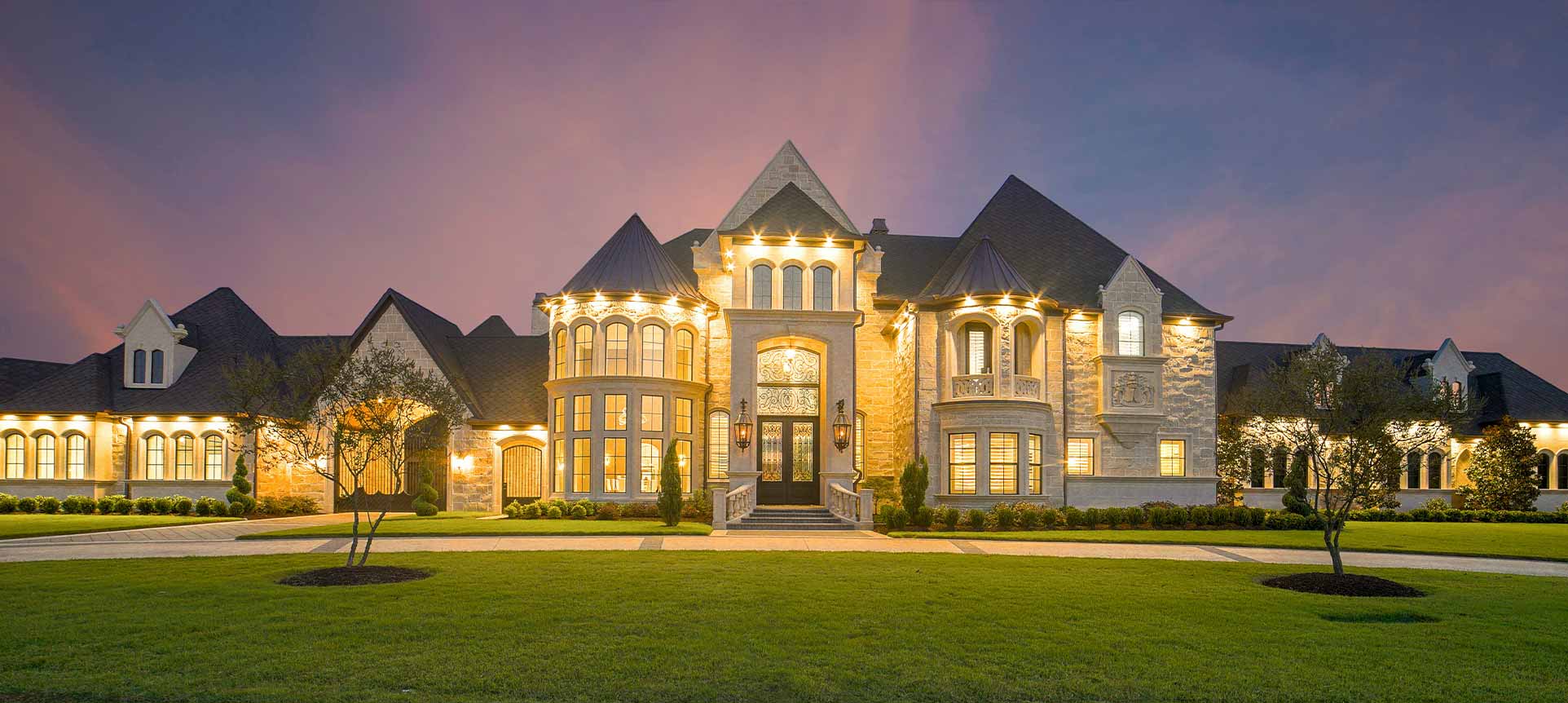 Huge mansion home lit up